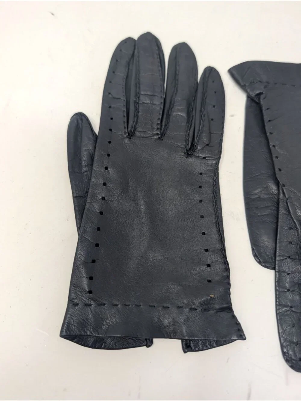 Vintage Black Leather Gloves X Small Perforated